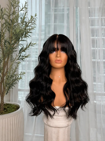 Natural Black Soft Waves with Bangs Wig