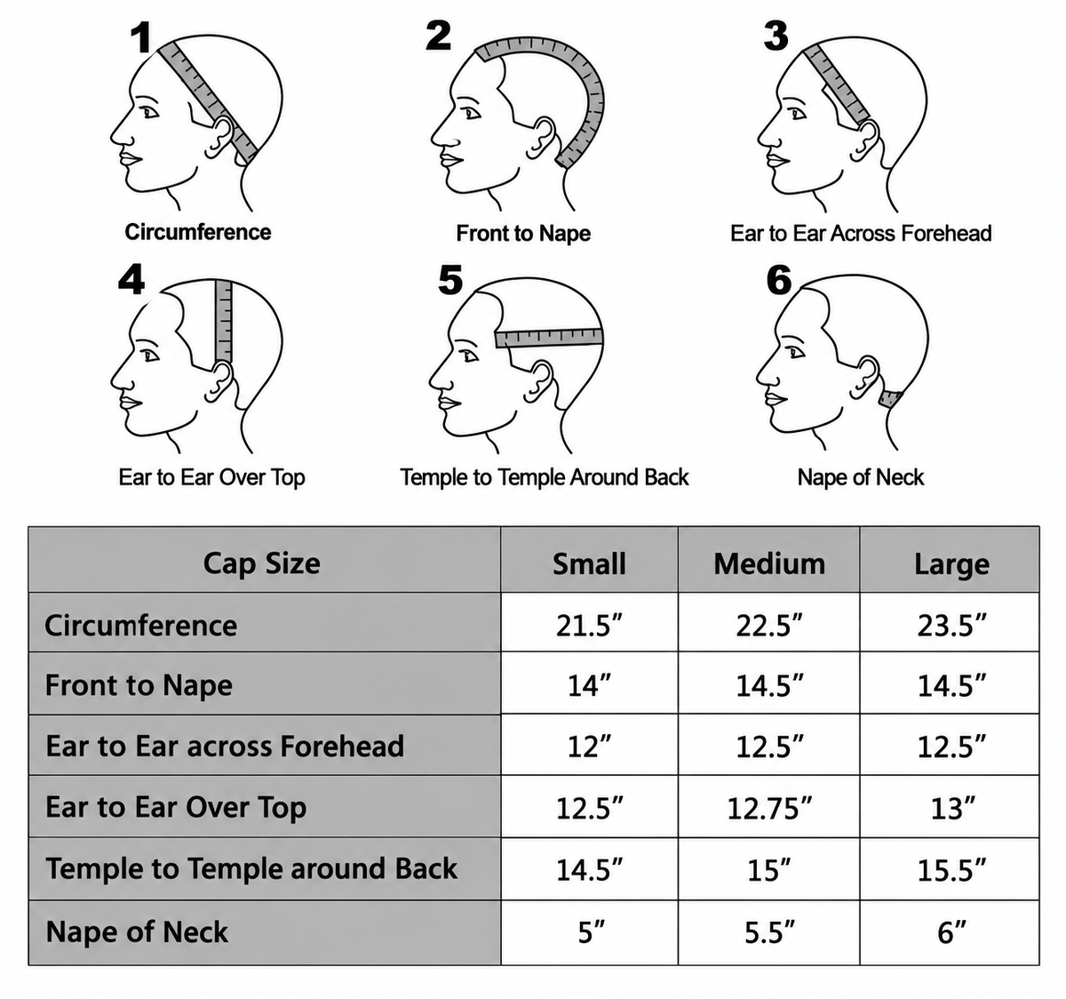 Wig Cap Sizing Chart
